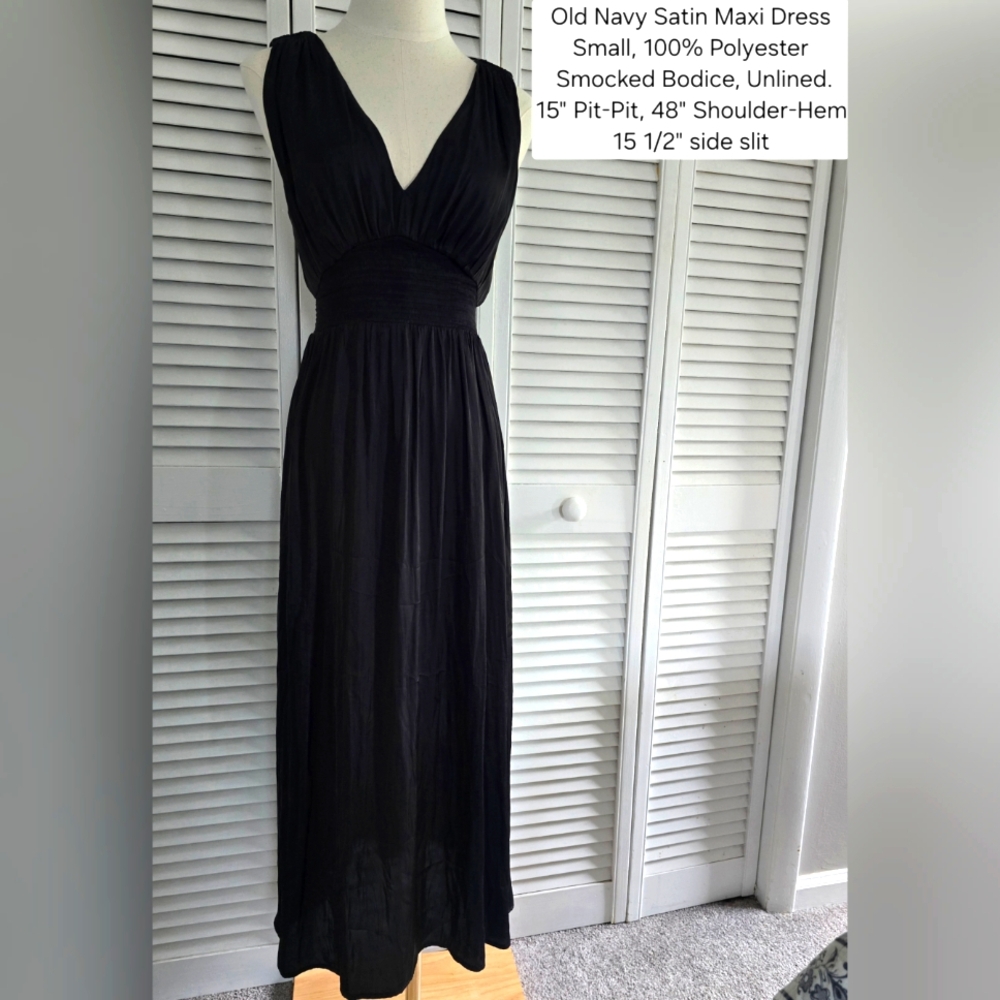 Old Navy Black Satin Maxi Dress - Smocked Bodice